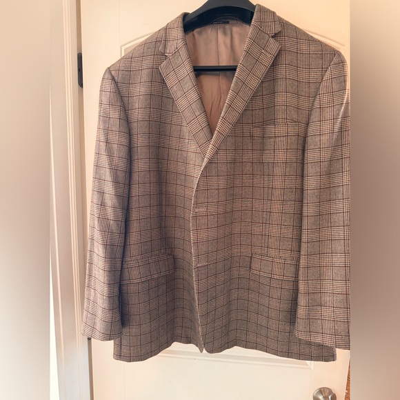 Hart Schaffner & Marx Sport Coat Mens Sz 54R Brown Plaid100% Worsted Cashmere